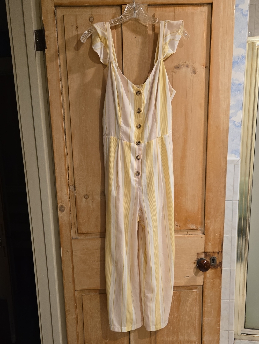Candie's Yellow and Cream Striped Button-Front Jumpsuit